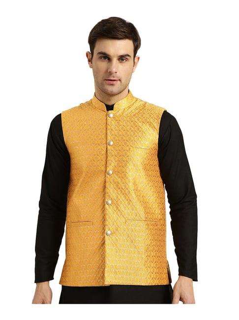 sojanya mustard & gold printed nehru jacket