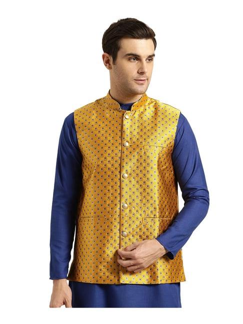 sojanya mustard floral print nehru jacket
