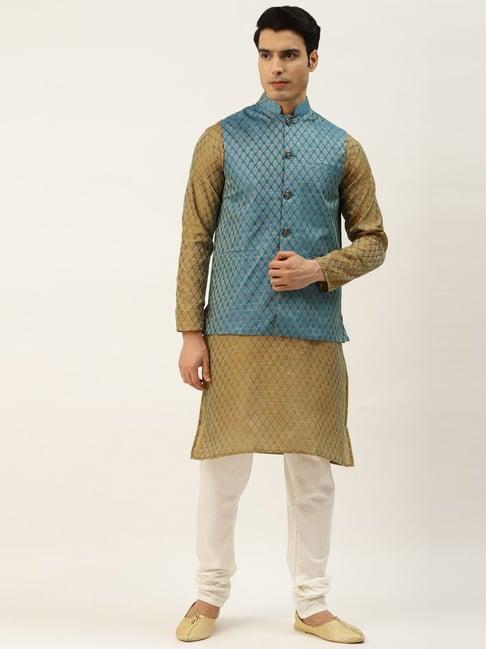 sojanya mustard regular fit self pattern kurta set with jacket