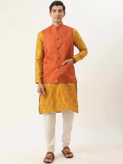 sojanya mustard regular fit self pattern kurta set with jacket