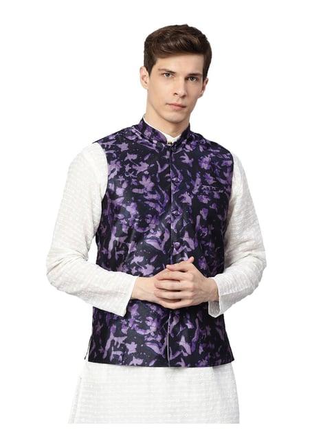 sojanya navy & purple printed nehru jacket