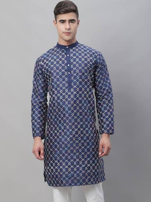 sojanya navy blue regular fit embroidered kurta