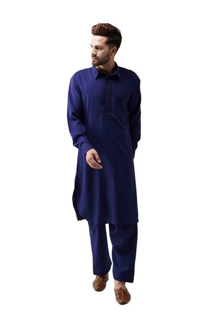 sojanya navy embroidered pathani kurta set