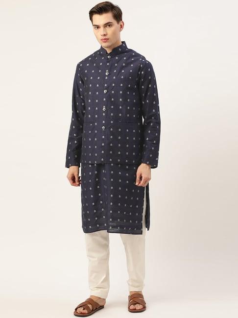 sojanya navy regular fit embroidered kurta set with jacket