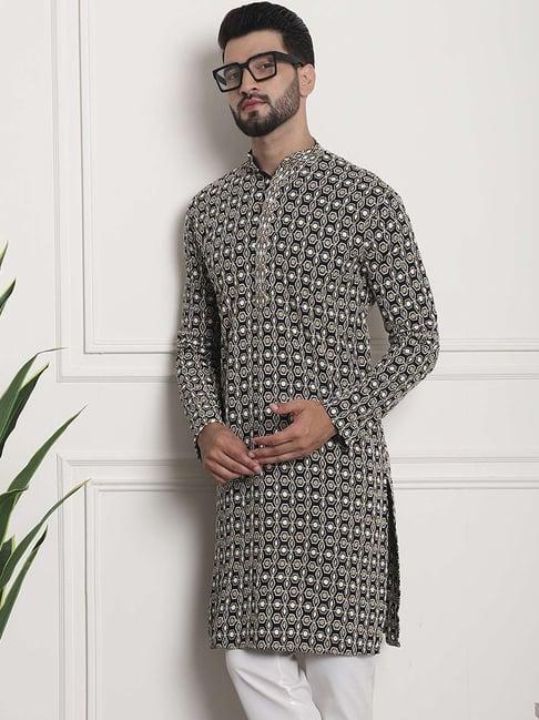 sojanya navy regular fit embroidered kurta