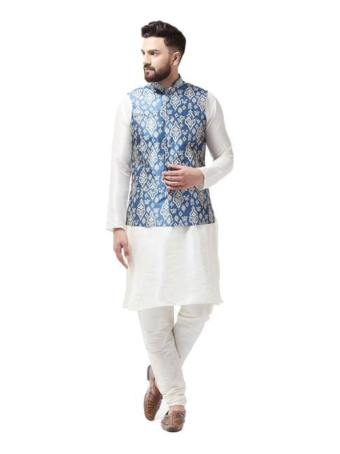 sojanya off white & blue printed suit