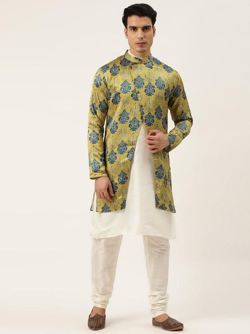 sojanya off white & gold regular fit printed kurta set with jacket