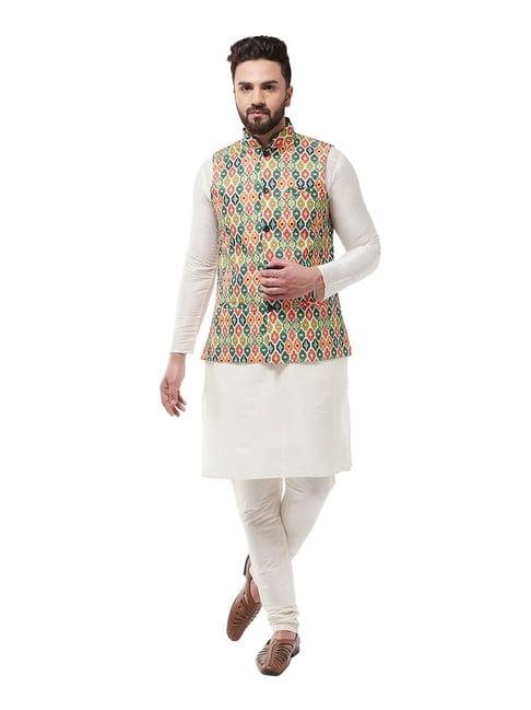 sojanya off white & green printed suit