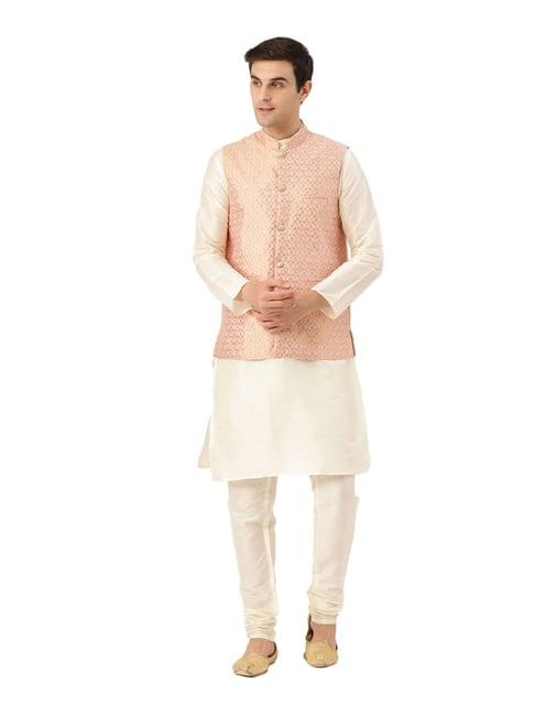 sojanya off white & light pink printed suit