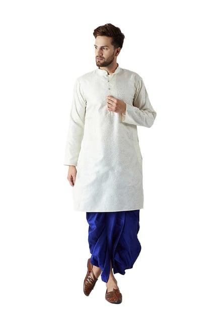 sojanya off-white & royal blue regular fit kurta set