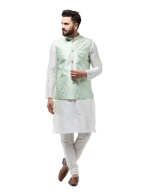 sojanya off white & sea green printed suit