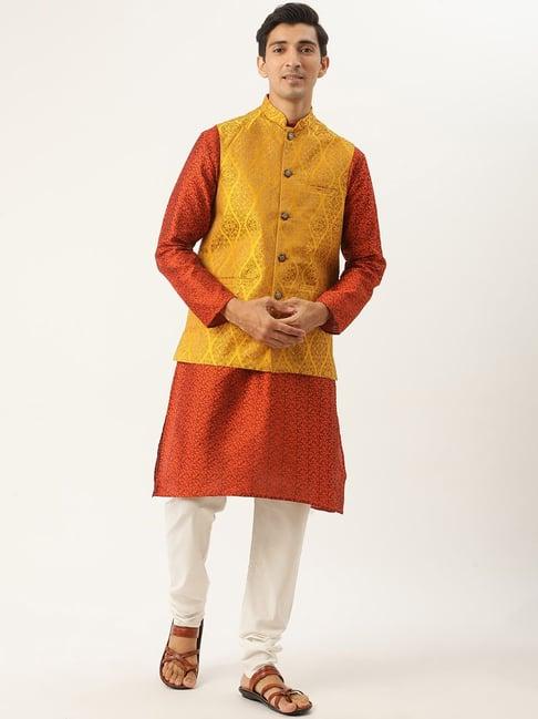 sojanya orange regular fit embroidered kurta set with jacket