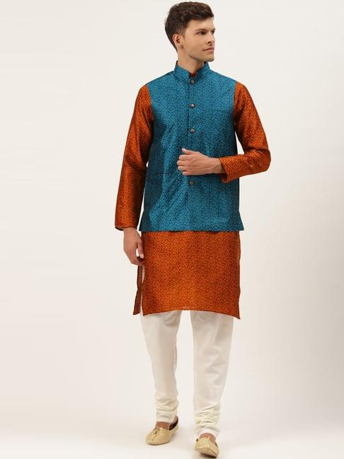 sojanya orange regular fit embroidered kurta set with jacket