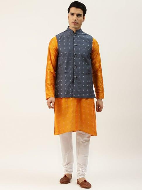 sojanya orange regular fit embroidered kurta set with jacket