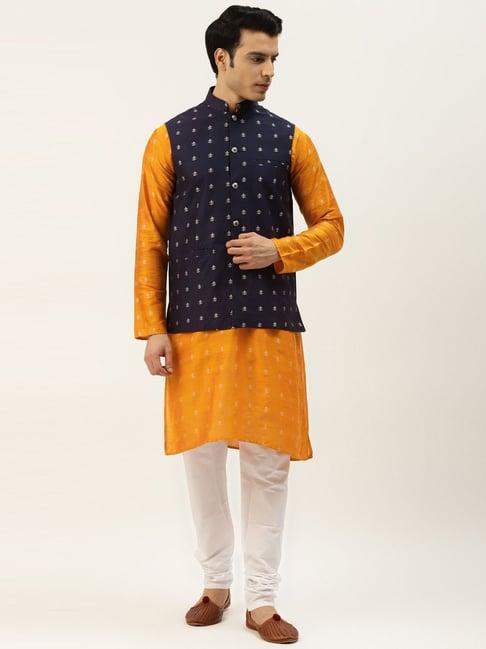 sojanya orange regular fit embroidered kurta set with jacket