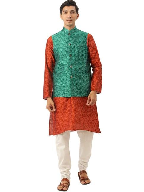 sojanya orange regular fit embroidered kurta set with jacket