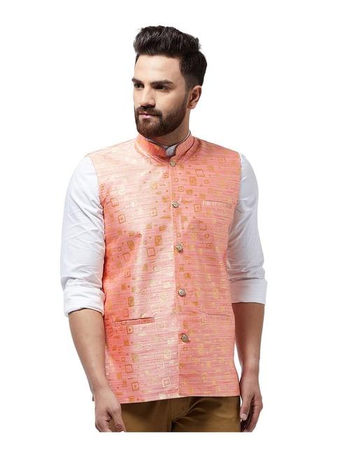 sojanya peach & gold printed nehru jacket