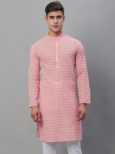 sojanya peach cotton regular fit embroidered kurta