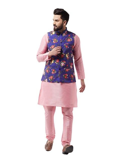 sojanya pink & royal blue floral print suit