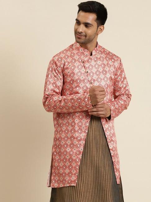 sojanya pink comfort fit printed sherwani jacket