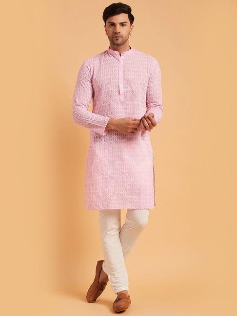 sojanya pink cotton regular fit embroidered kurta