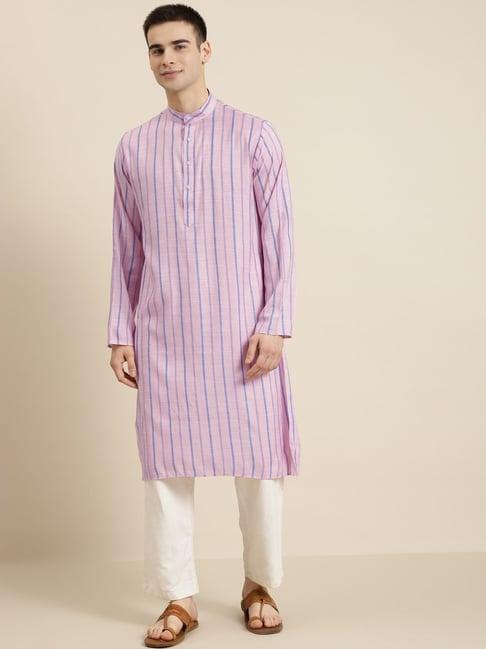 sojanya pink cotton regular fit stripes kurta