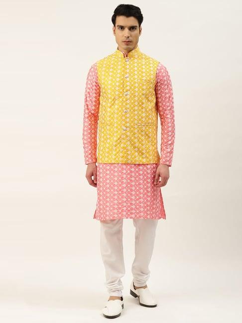 sojanya pink regular fit embroidered kurta set with jacket