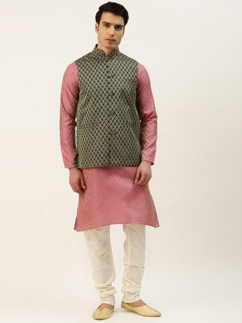 sojanya pink regular fit printed kurta set with jacket