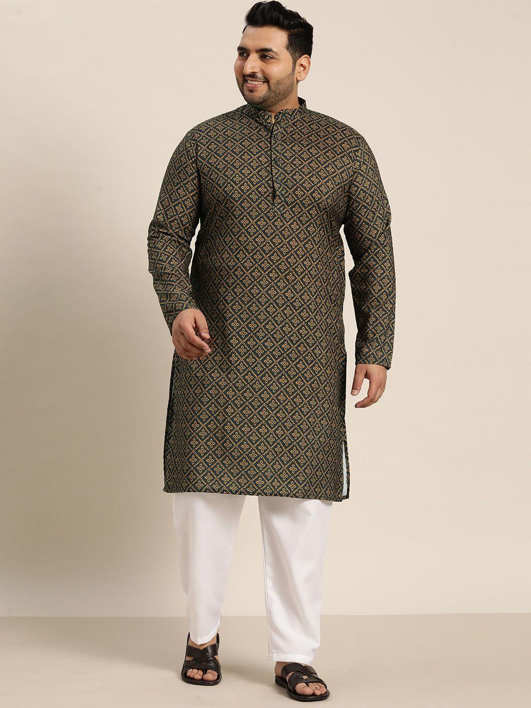 sojanya plus ethnic motifs printed regular pure cotton kurta with pyjamas