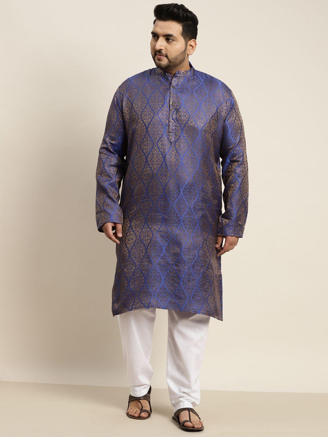 sojanya plus men blue jacquard self design kurta with pyjamas