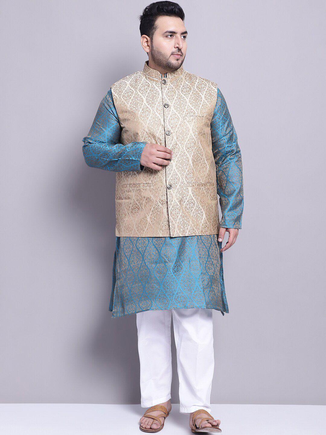 sojanya plus men blue paisley regular kurta with pyjamas