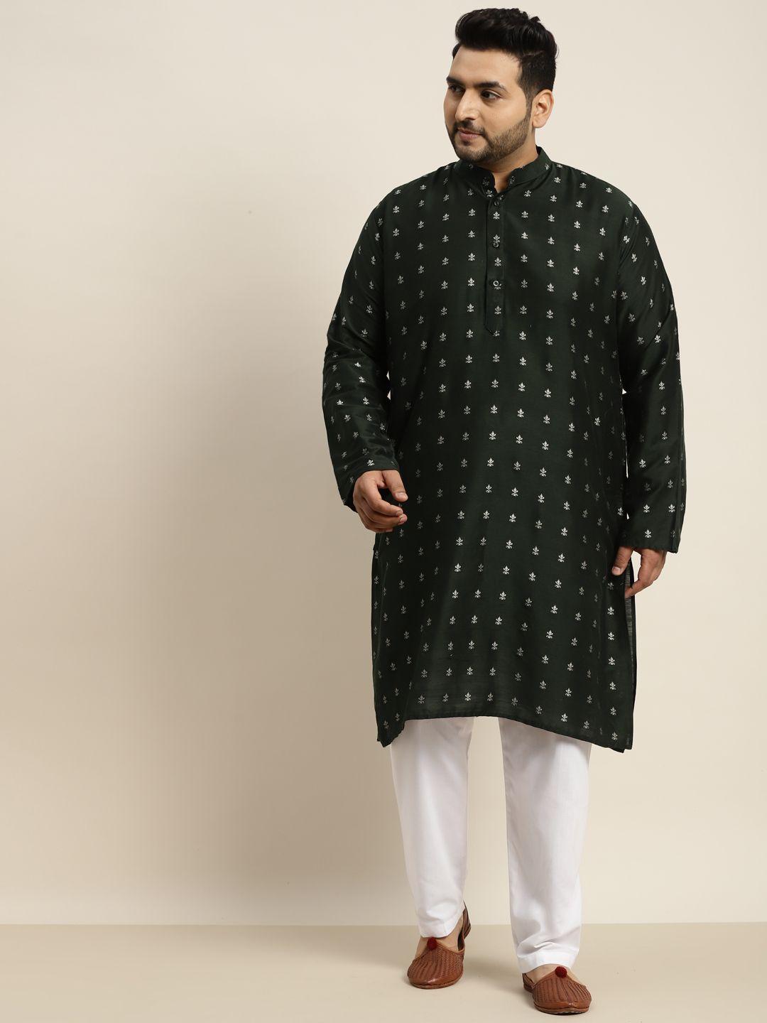 sojanya plus men green self design kurta with pyjamas