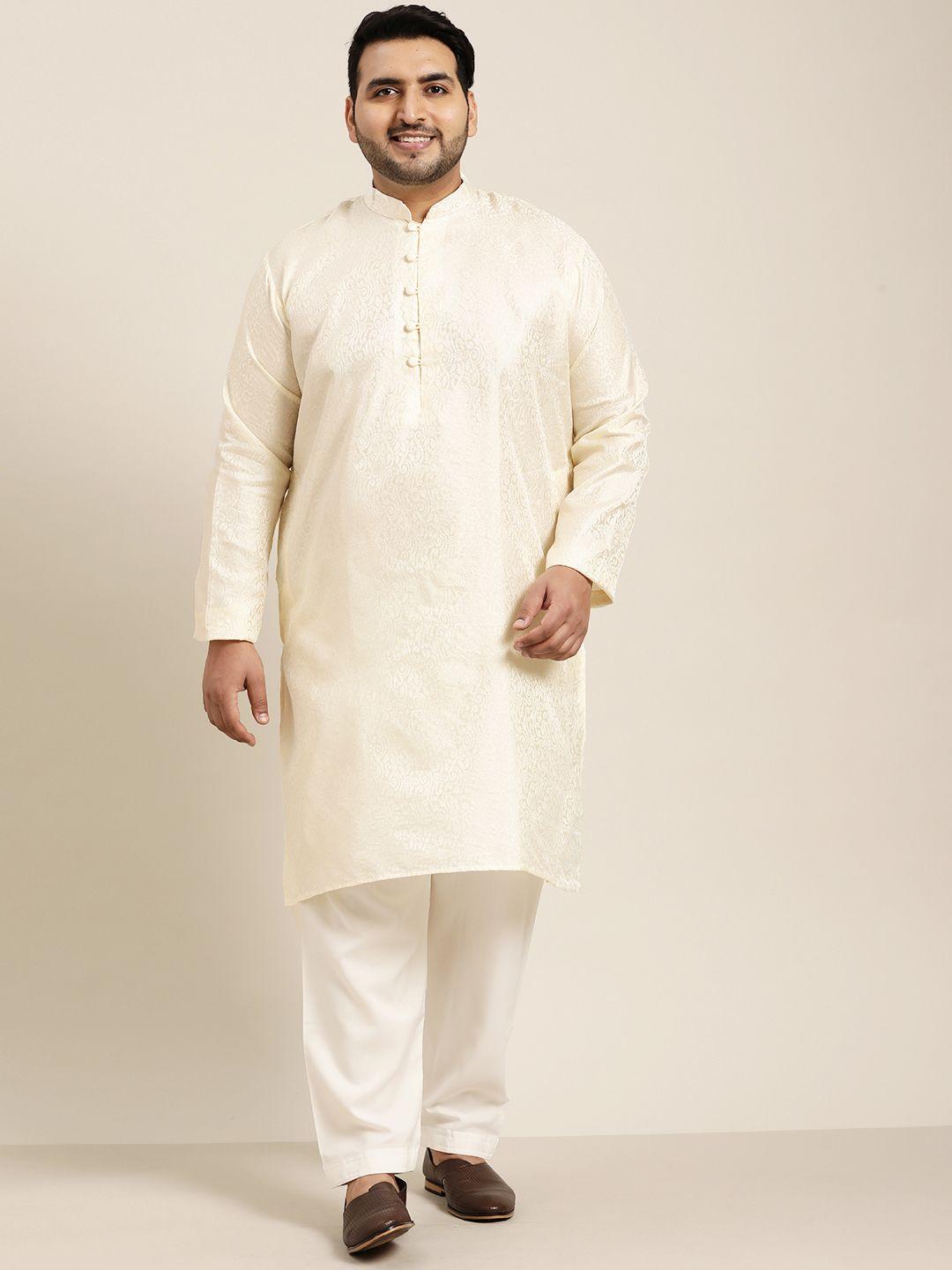 sojanya plus men off-white woven design kurta with pyjamas