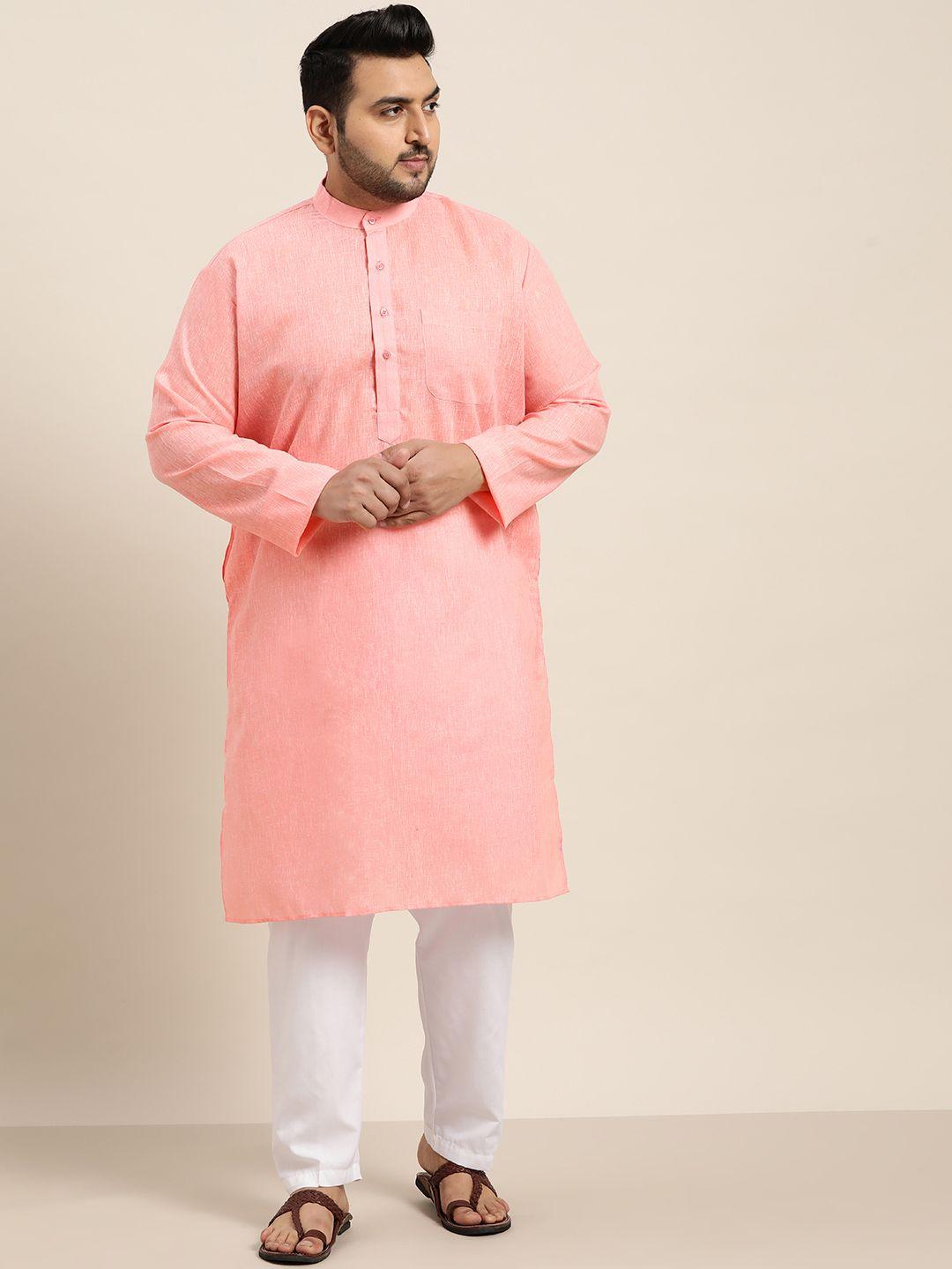 sojanya plus men pink & white solid kurta with pyjama