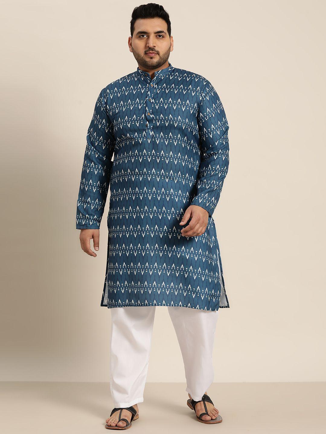 sojanya plus men plus size bandhani printed pure cotton kurta with pyjamas