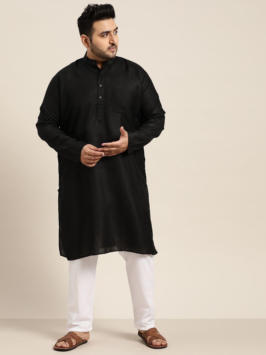 sojanya plus men plus size black & white pure cotton kurta with pyjamas