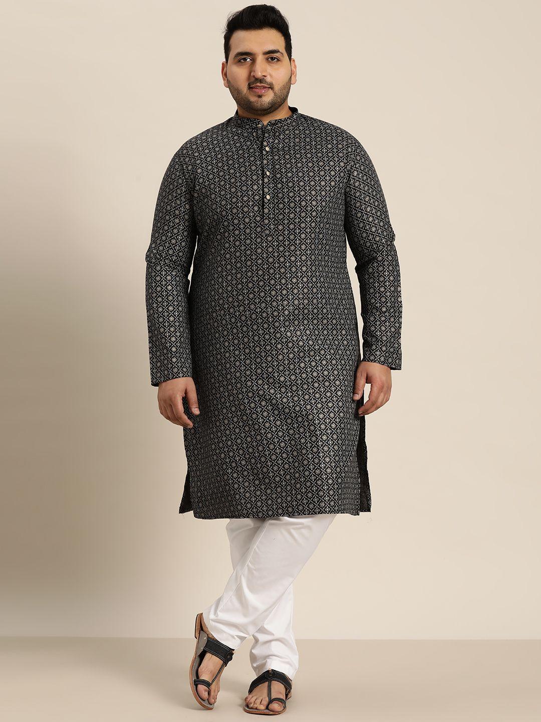sojanya plus men plus size ethnic motifs printed kurta with pyjamas