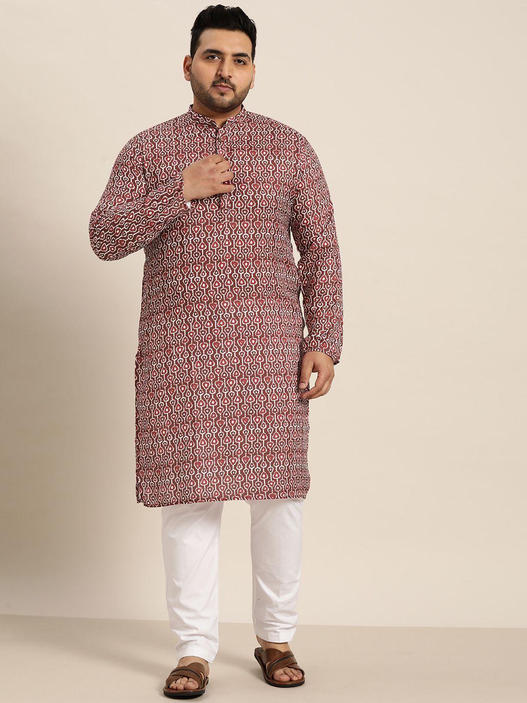 sojanya plus men plus size printed regular pure cotton kurta with pyjamas