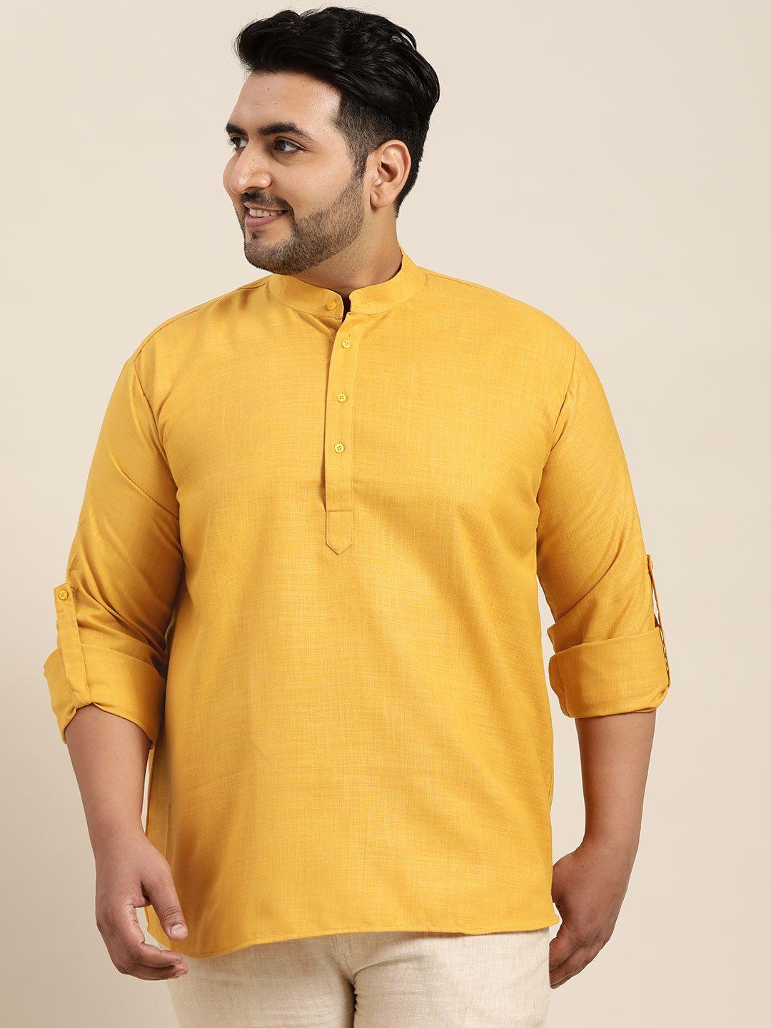 sojanya plus men pure cotton mustard yellow kurta