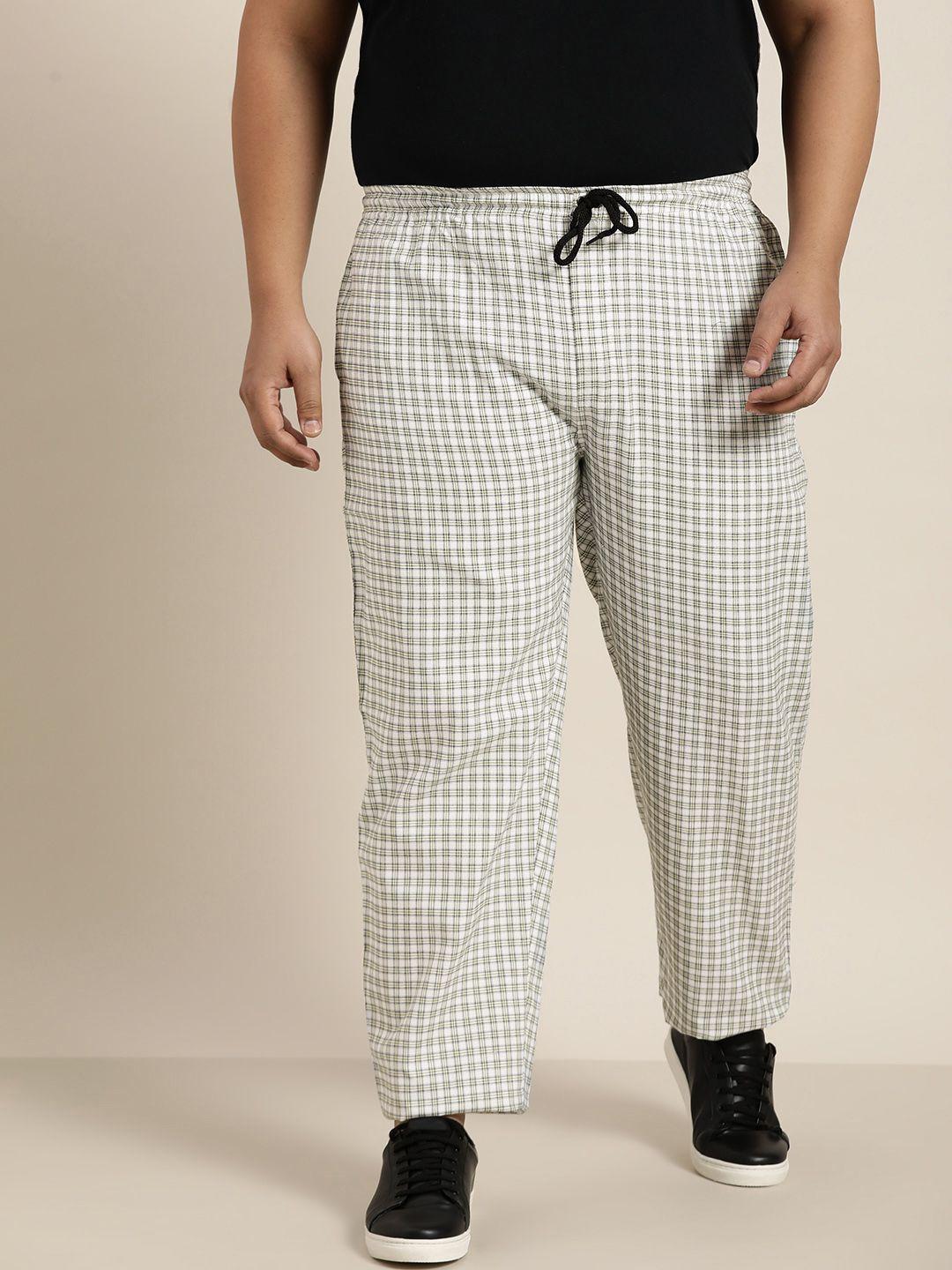 sojanya plus men white & green checked cotton track pants