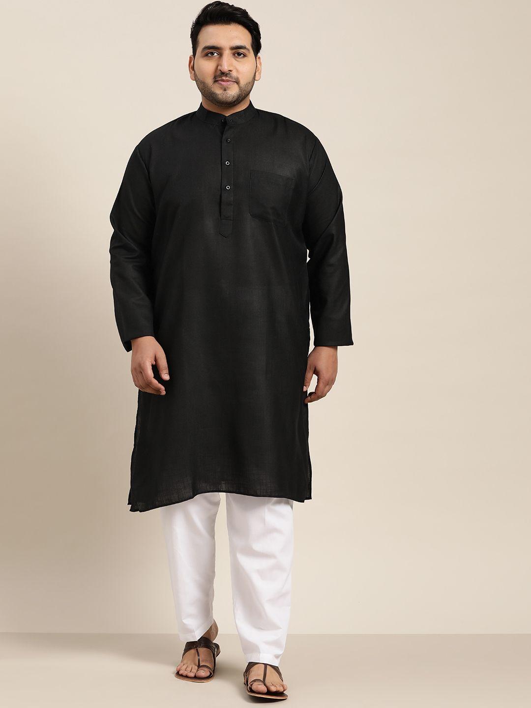 sojanya plus size men black pure cotton kurta