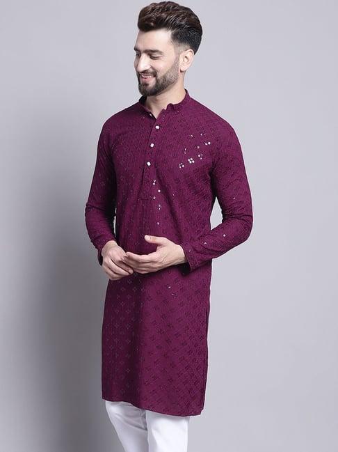 sojanya purple cotton regular fit embellished kurta