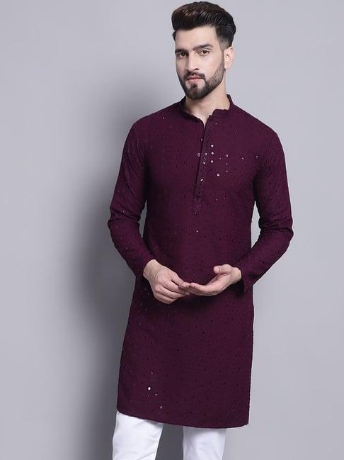 sojanya purple cotton regular fit embroidered kurta