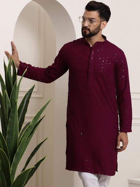 sojanya purple cotton regular fit embroidered kurta