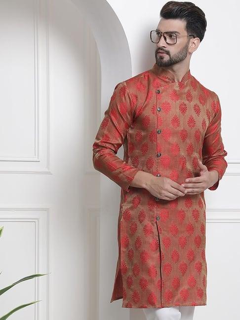 sojanya red regular fit paisley kurta