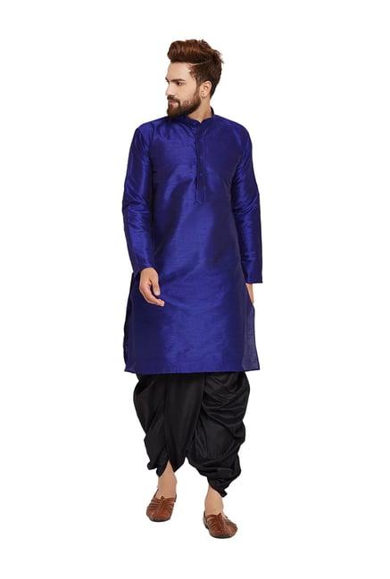 sojanya royal blue & black full sleeves kurta set