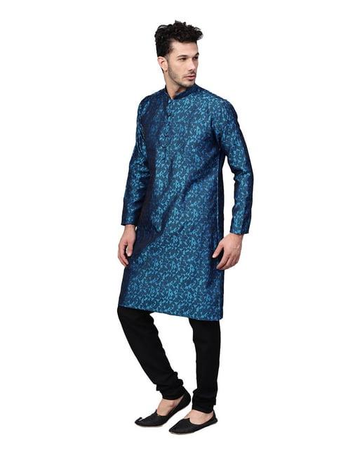 sojanya royal blue & black self print kurta set