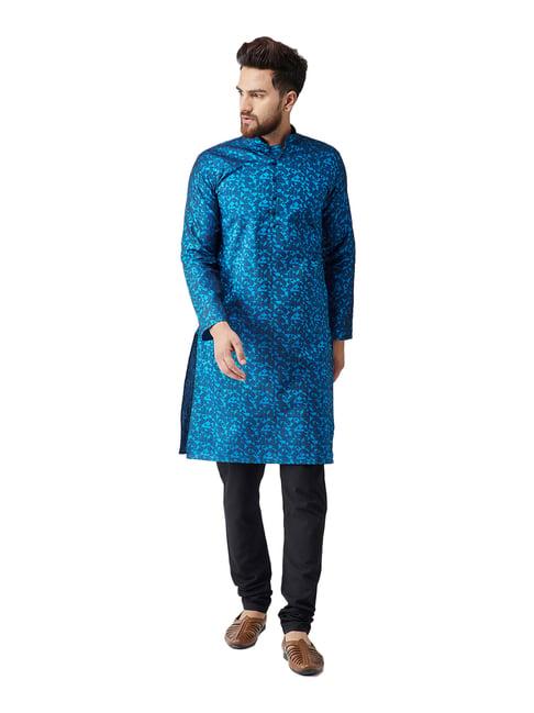 sojanya royal blue & black textured kurta set