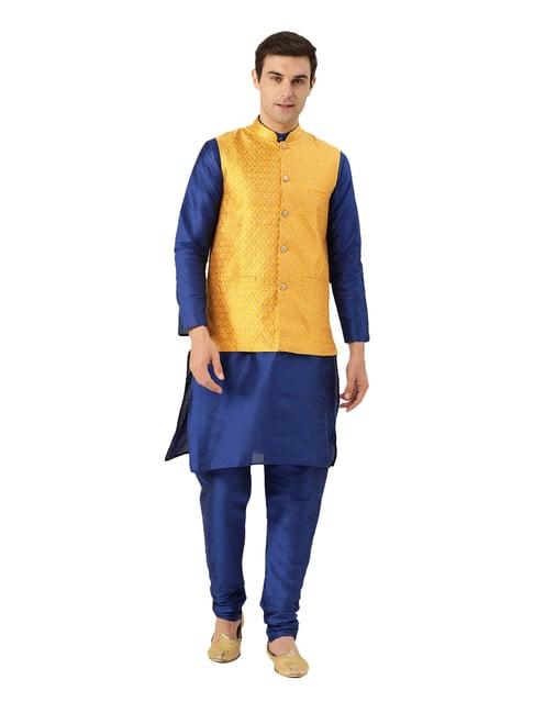 sojanya royal blue & mustard printed suit