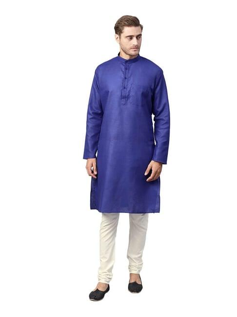 sojanya royal blue & off white regular fit kurta set